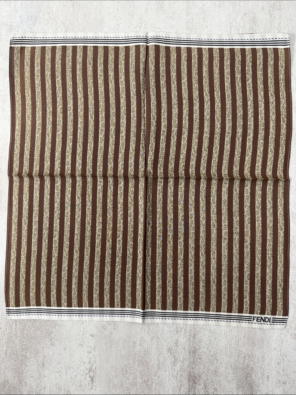 Fendi Brown and Beige Striped cotton Square Scarf